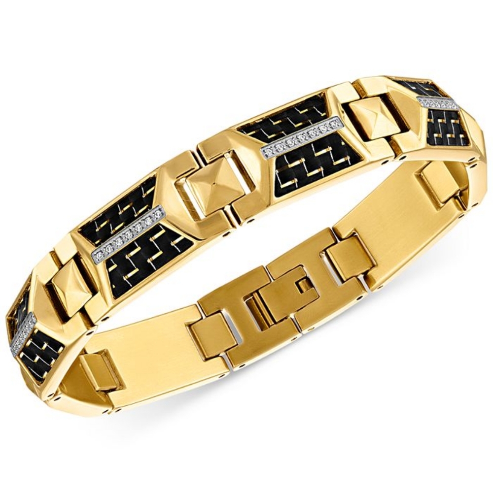 NWT gold diamond bracelet w gold carbon fiber mems
